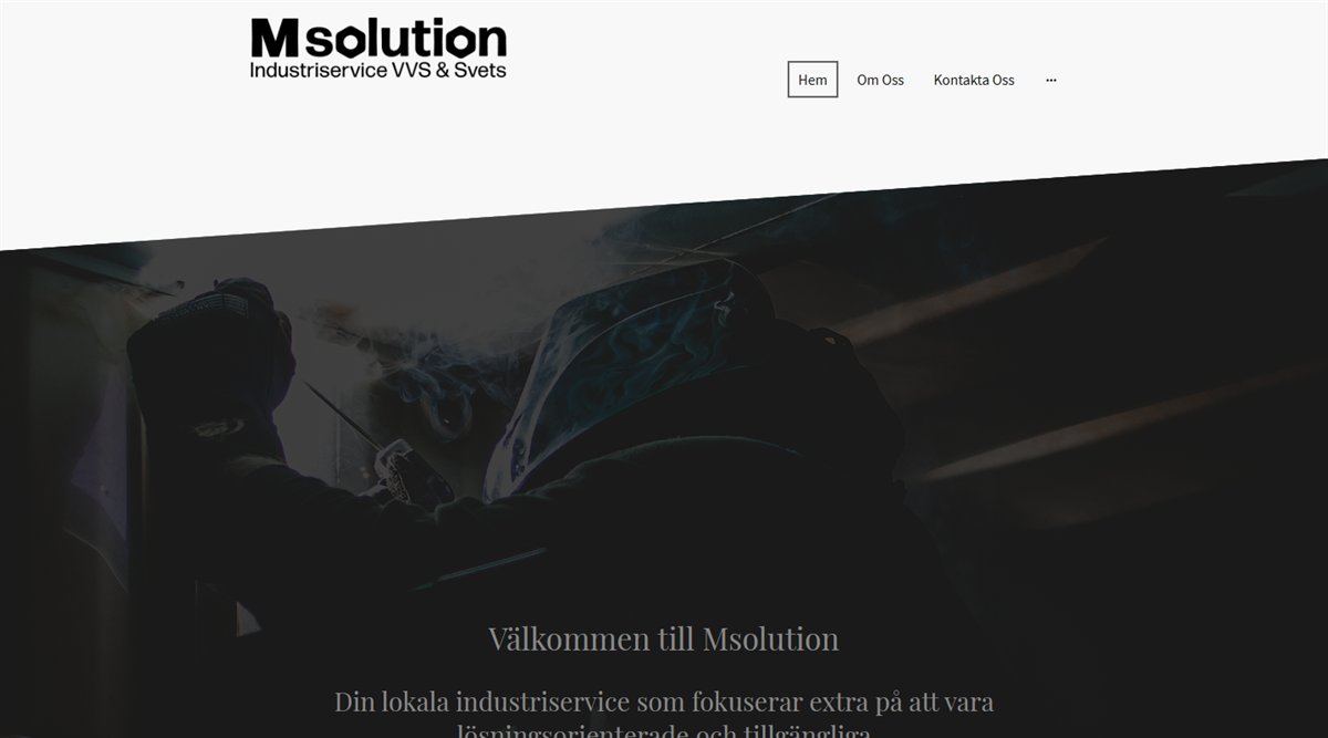 Startsidan för Msolution AB:s hemsida, byggd av Momentum Group
